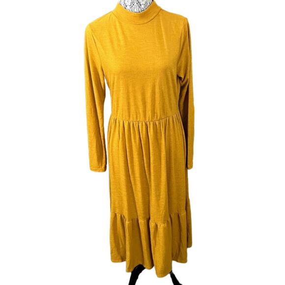 Ophelia Roe High Neck Yellow Tier Knit Long Sleeve Midi Dress Size XL - Picture 1 of 6
